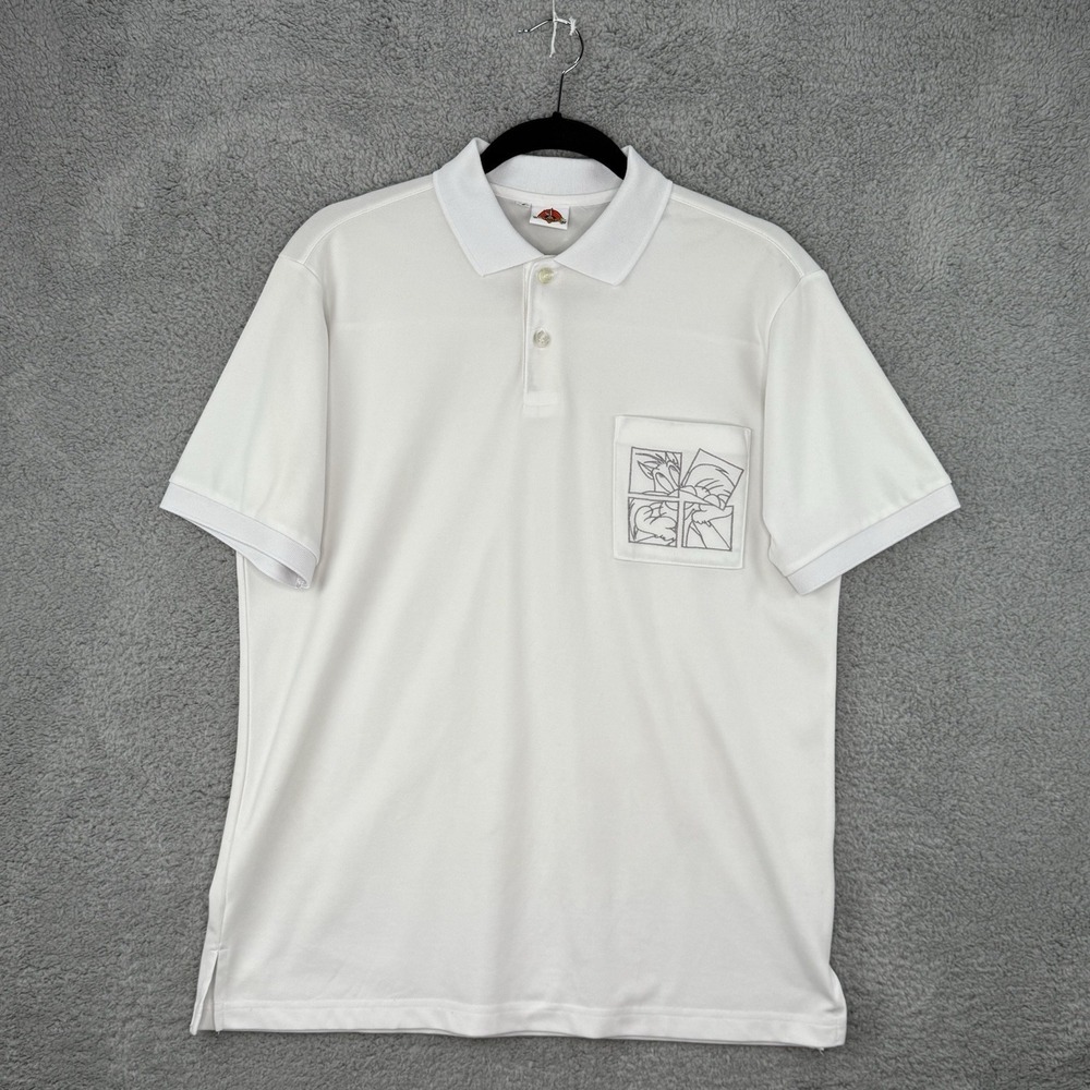 Looney Tunes Sylvester White Embroidered Polo Shirt Men's Large Golf Bowling EUC